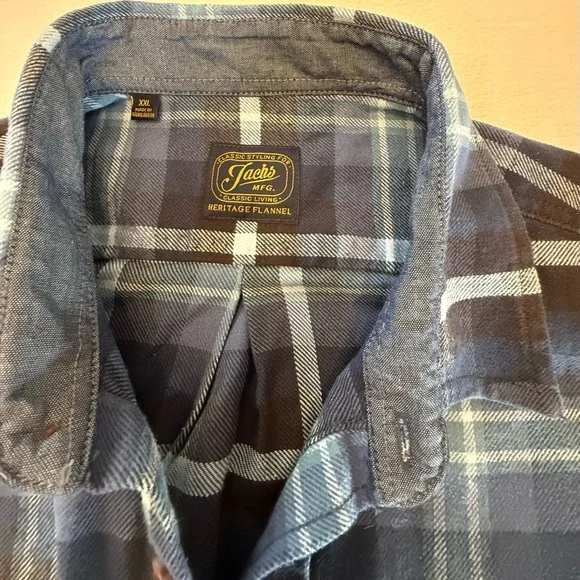 JachsNY Men’s Heritage Flannel Blue Plaid Shirt - Picture 6 of 6